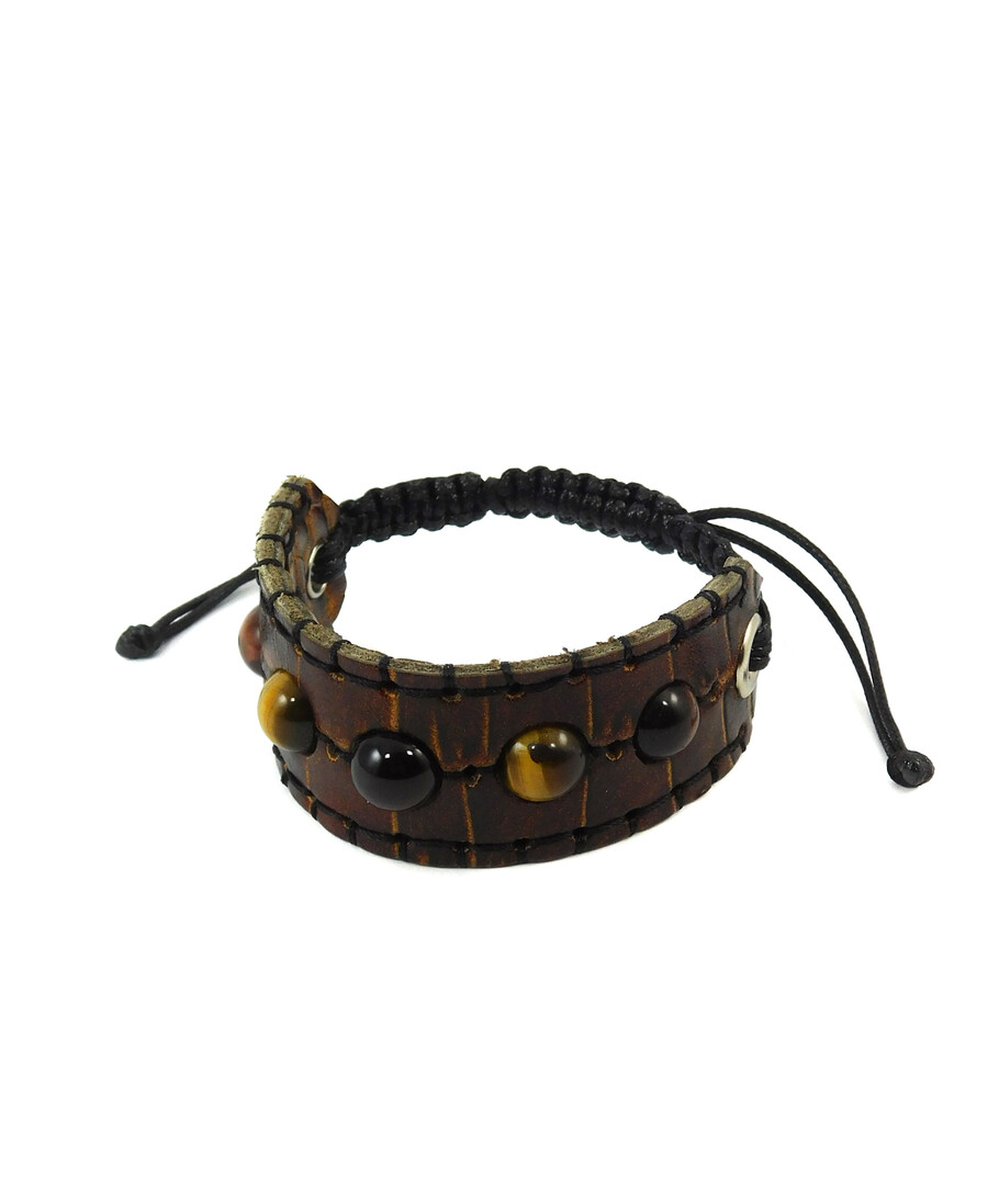 Shambhala bracelet "Reptile" Bull's eye, Hawk's eye, leather