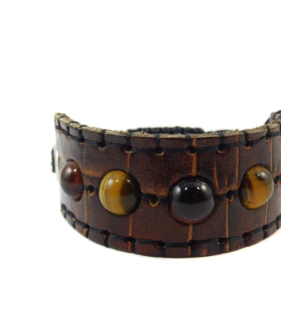 Shambhala bracelet "Reptile" Bull's eye, Hawk's eye, leather