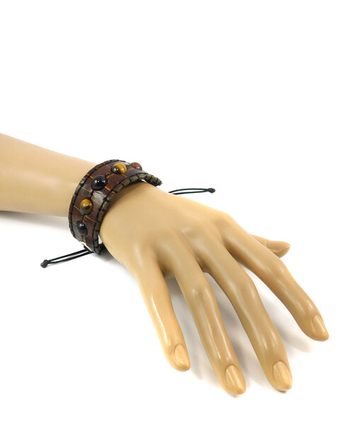 Shambhala bracelet "Reptile" Bull's eye, Hawk's eye, leather