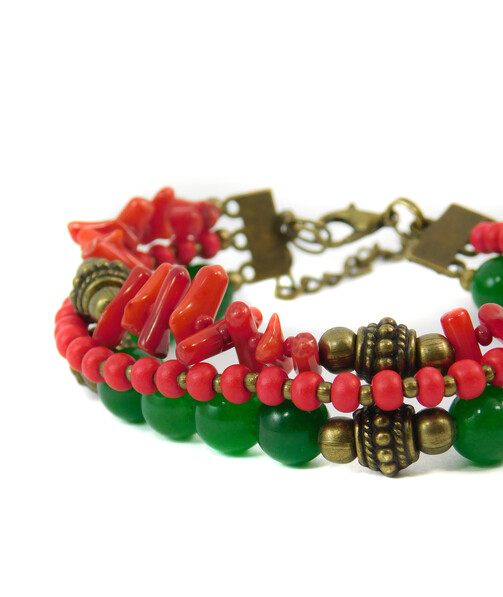 Bracelet "Spruce" Coral, Chrysoprase