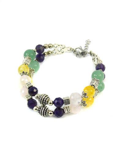 Bracelet "Hutsul Motifs" Citrine, Rose Quartz, Jade, Amethyst