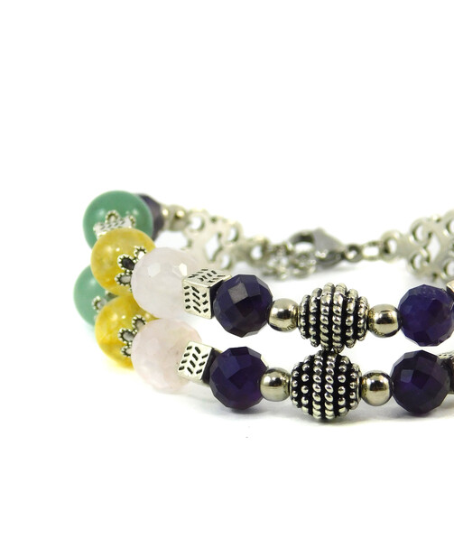 Bracelet "Hutsul Motifs" Citrine, Rose Quartz, Jade, Amethyst