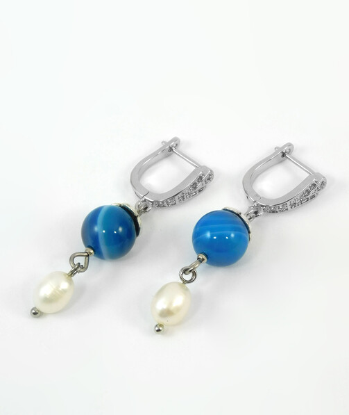 Earrings "Ocean" Agate, Pearls