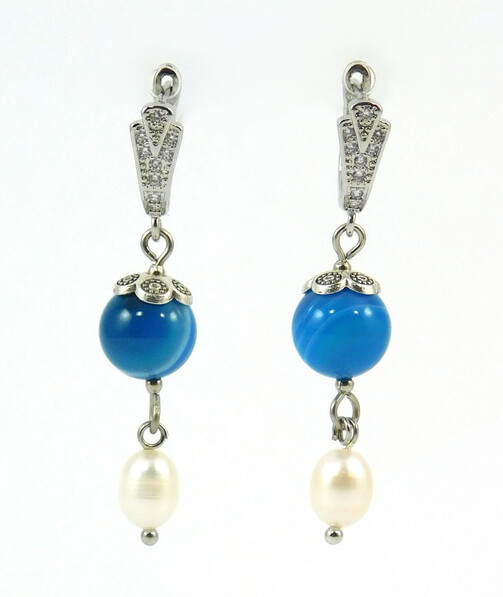 Earrings "Ocean" Agate, Pearls