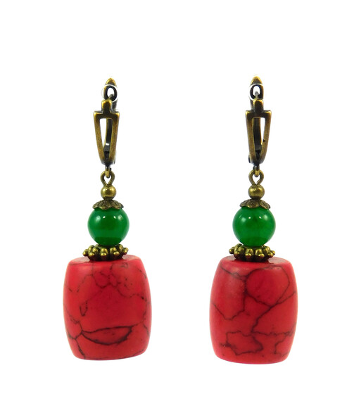 Earrings "Smereka" Coral press, Chrysoprase