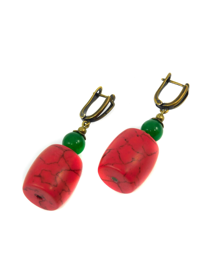 Earrings "Smereka" Coral press, Chrysoprase