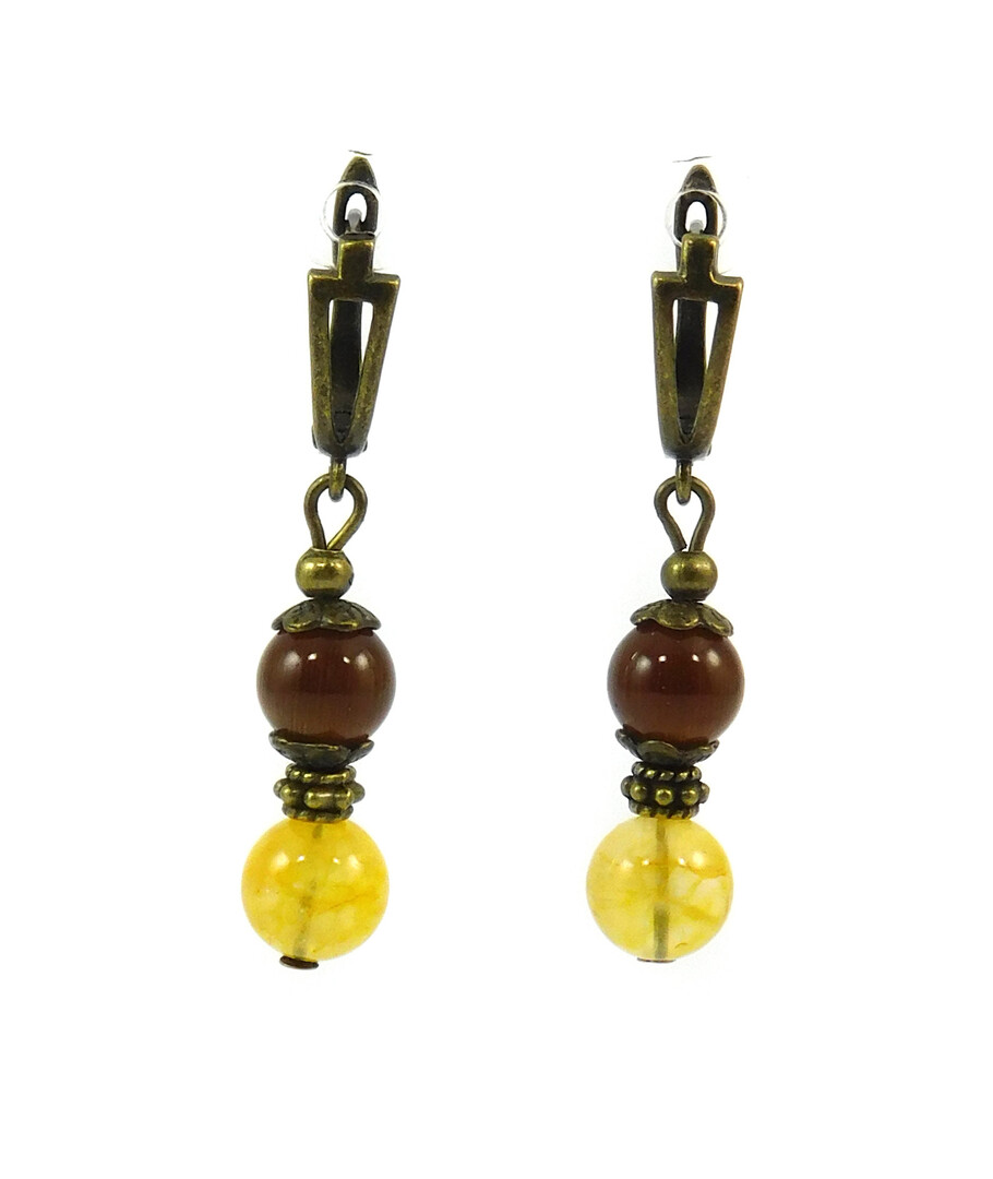 Earrings "Hutsul motifs" Cat's eye, Citrine