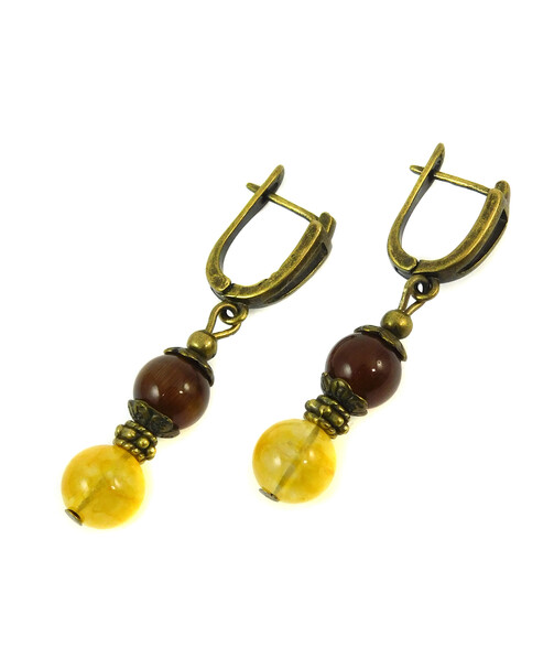 Earrings "Hutsul motifs" Cat's eye, Citrine