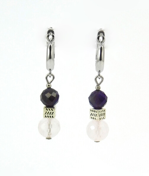 Earrings "Hutsul motifs" Rose quartz. Amethyst