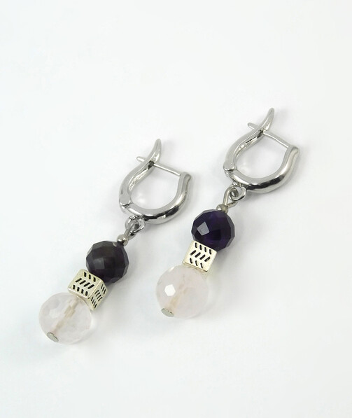 Earrings "Hutsul motifs" Rose quartz. Amethyst