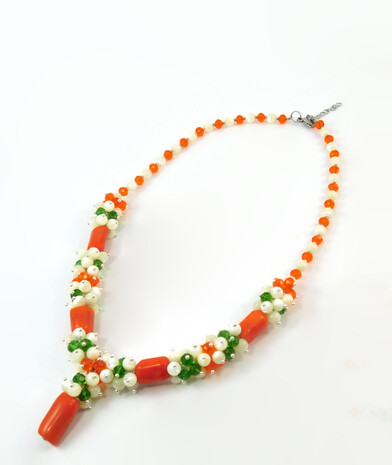 Necklace "Tender lily" Coral, Mother of pearl