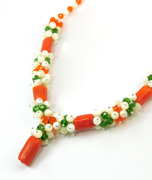 Necklace "Tender lily" Coral, Mother of pearl