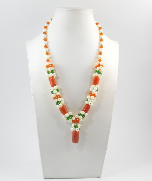 Necklace "Tender lily" Coral, Mother of pearl