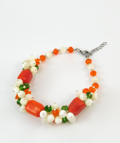 Bracelet "Tender Lily" Coral, mother of pearl