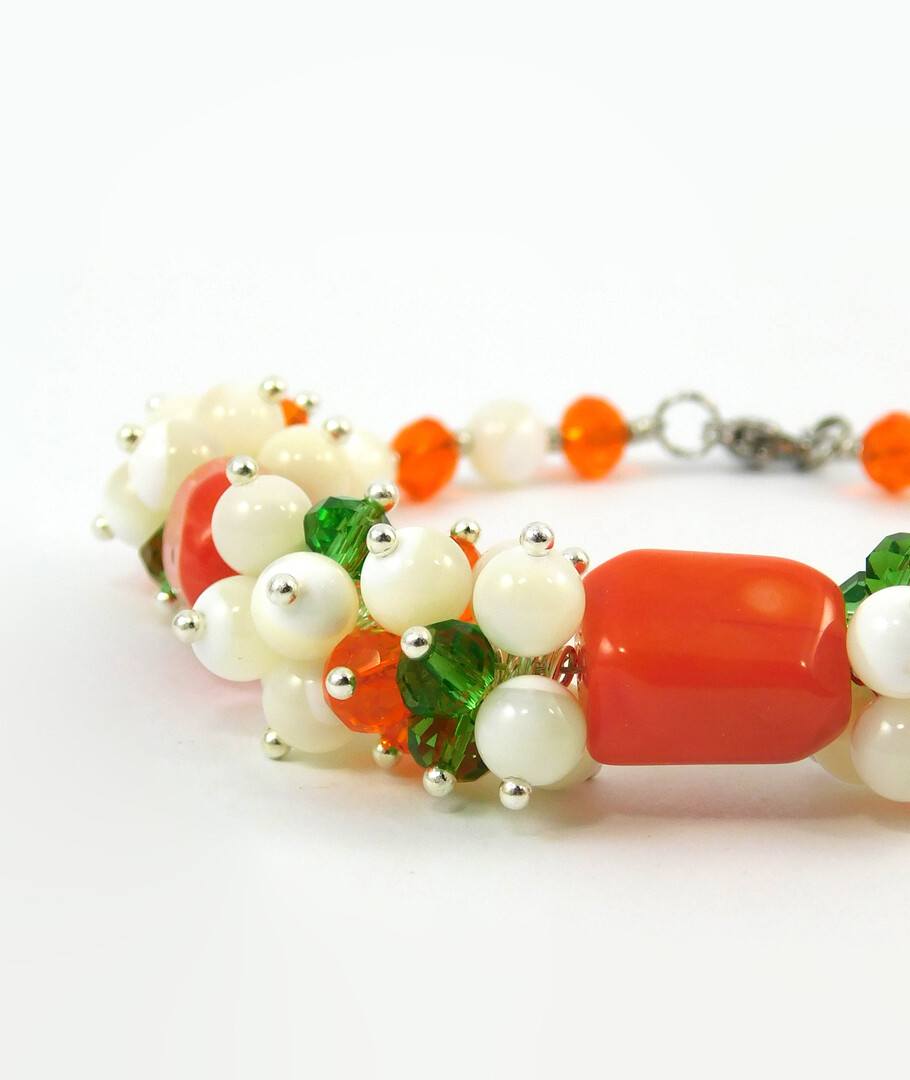 Bracelet "Tender Lily" Coral, mother of pearl