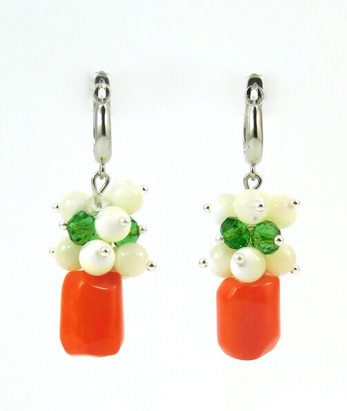 Earrings "Tender lily" Mother of pearl, Coral