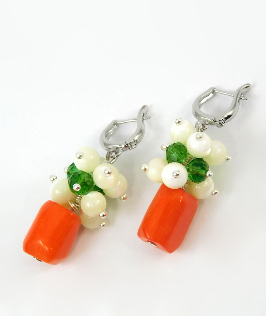 Earrings "Tender lily" Mother of pearl, Coral