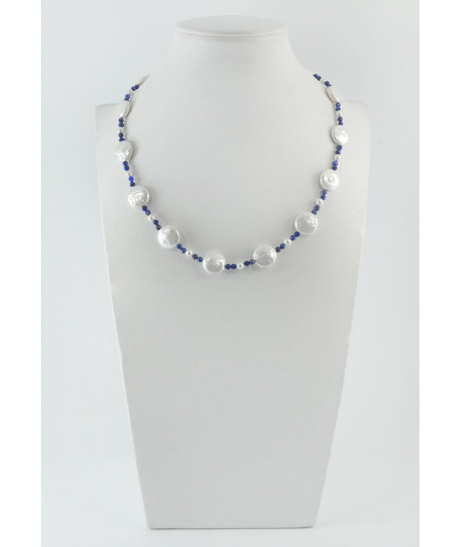 Necklace "Patricia" Pearls, lapis lazuli