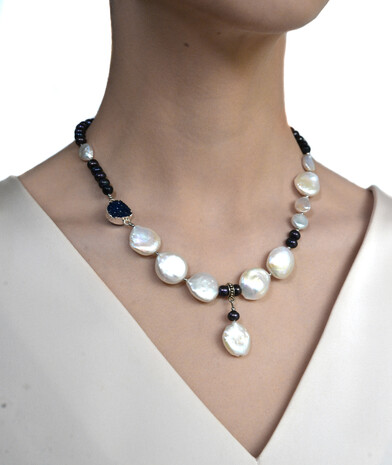 Necklace "Ursula" Pearls are dark, baroque