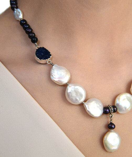 Necklace "Ursula" Pearls are dark, baroque