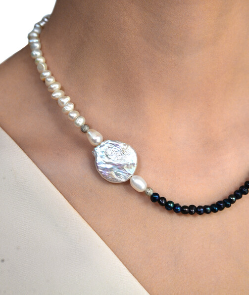 Necklace "Drop" Pearls, silver