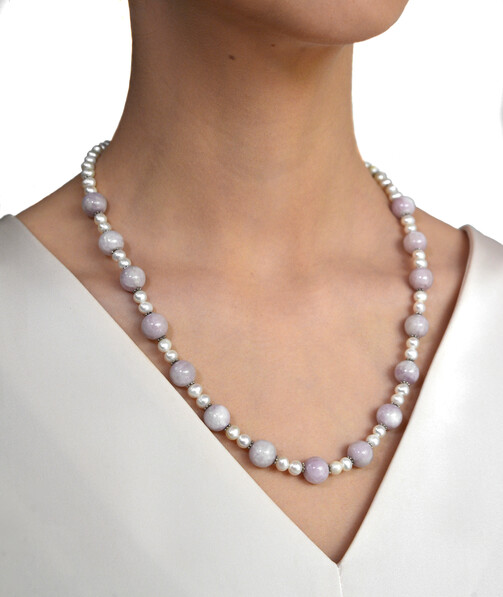 Exclusive necklace "Violia" Kunzite, Pearls