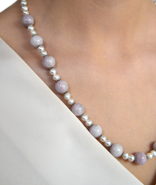 Exclusive necklace "Violia" Kunzite, Pearls