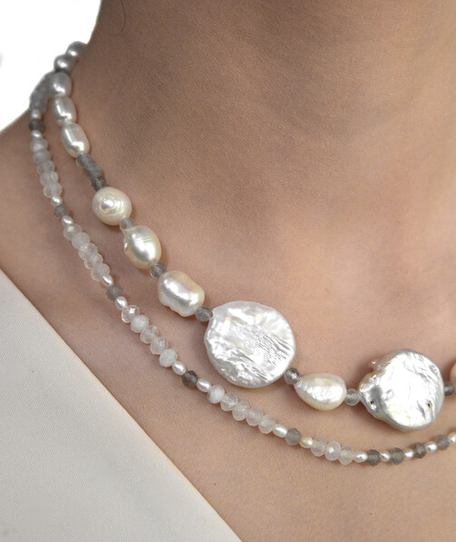 Necklace "New Vision" Pearls, Labrador, Adular