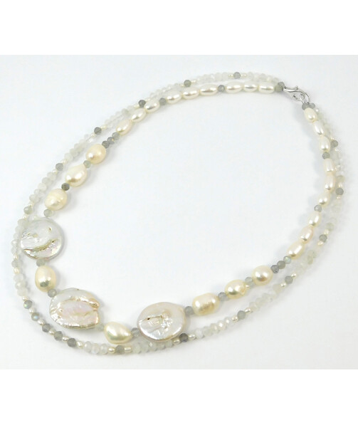 Necklace "New Vision" Pearls, Labrador, Adular