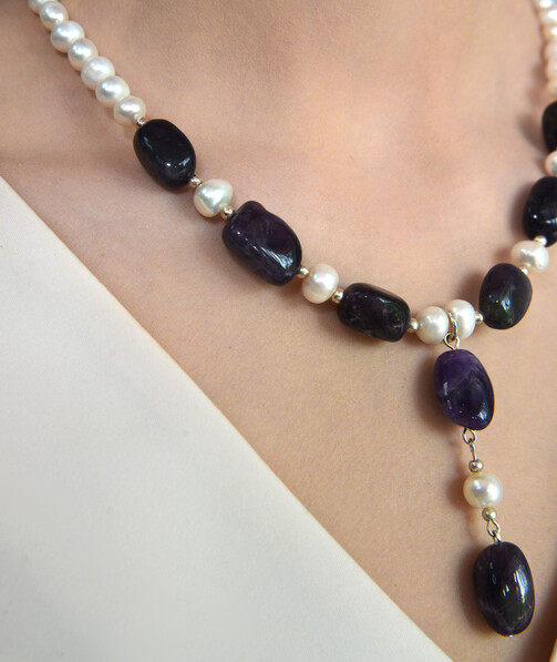 Necklace "Donatella" Amethyst, pearls, silver