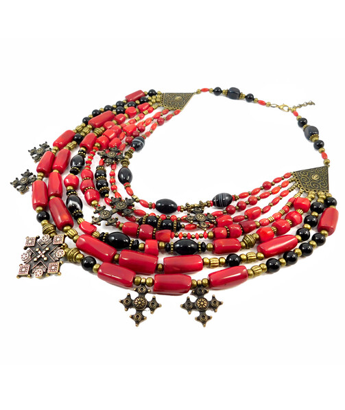 Exclusive necklace "Monarch" Coral, Agate