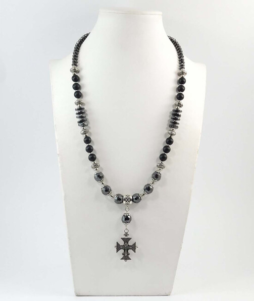 Necklace "Carmenta" Hematite, Shungite imitation