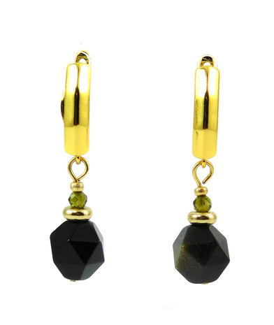 Earrings "Dark Star" Obsidian, Zircon