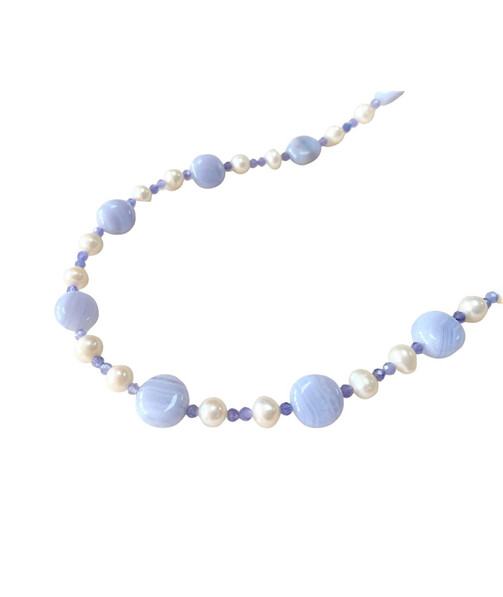 Necklace "Belle" Pearls, Tanzanite, Sapphire