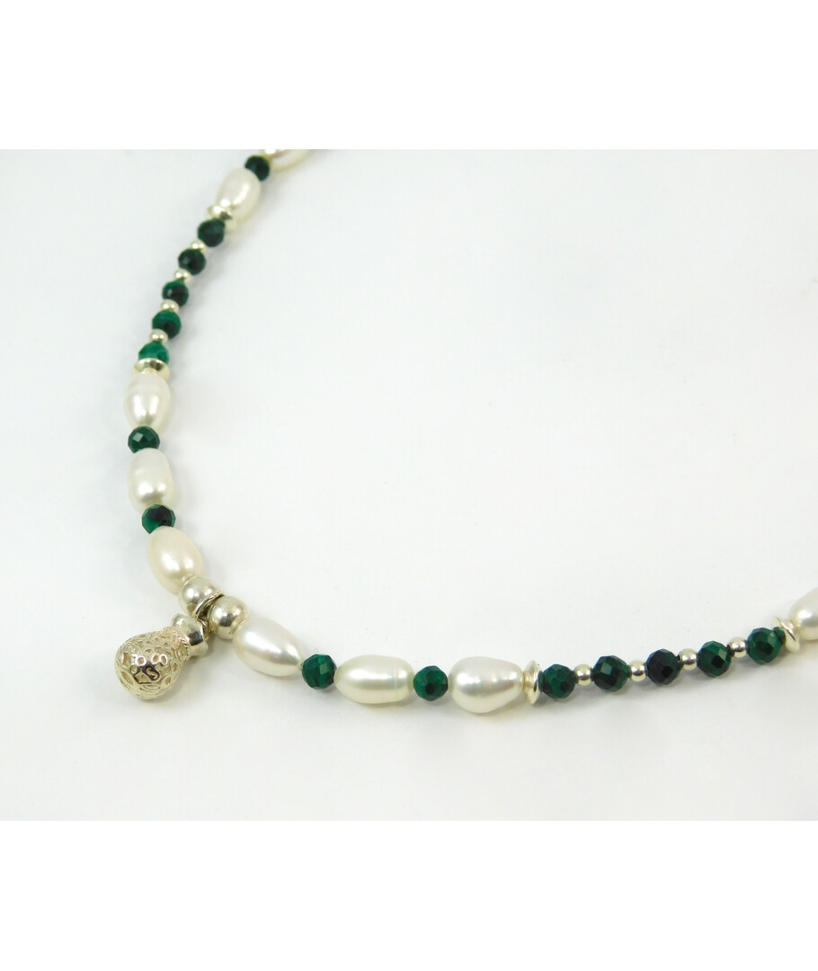 Necklace "Soprano" Malachite, Pearls, silver