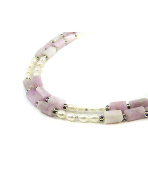 Necklace"Frida" Pearl, Kunzite