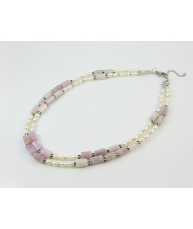 Necklace"Frida" Pearl, Kunzite