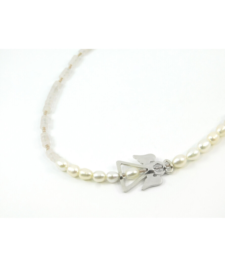 Necklace "Angel Constellation" Pearls, Rose quartz