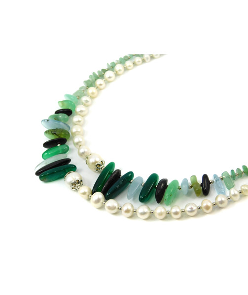 Necklace "Olya" Pearls, Jade