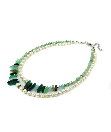 Necklace "Olya" Pearls, Jade