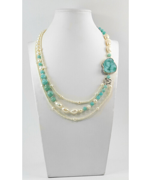 Necklace “Thebes” Amazonite, Pearls