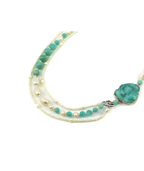 Necklace “Thebes” Amazonite, Pearls