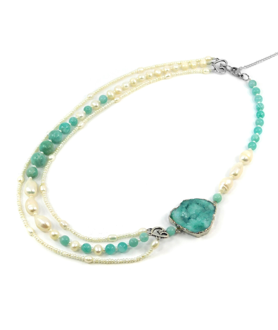 Necklace “Thebes” Amazonite, Pearls