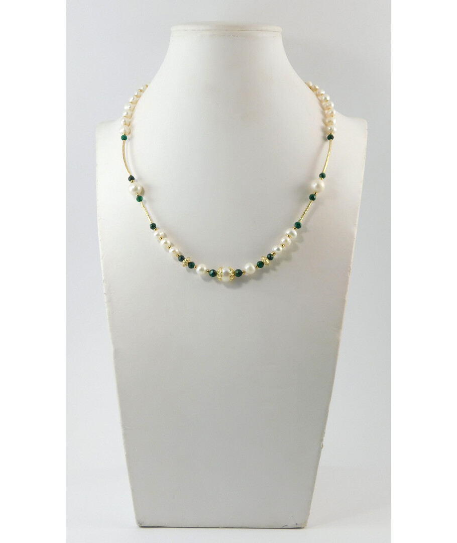 Necklace "Lia" Pearls, Malachite