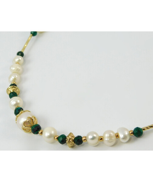 Necklace "Lia" Pearls, Malachite