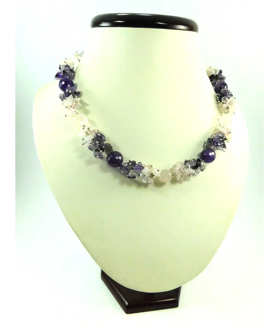 Exclusive necklace "Spring Dance" Rose Quartz, Amethyst ("Colors" Collection)