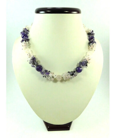 Exclusive necklace "Spring Dance" Rose Quartz, Amethyst ("Colors" Collection)