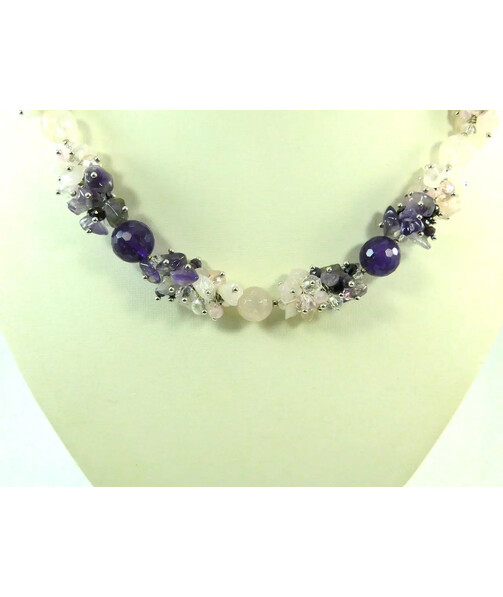 Exclusive necklace "Spring Dance" Rose Quartz, Amethyst ("Colors" Collection)