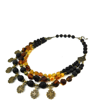 Necklace "Fiery Volcano" Amber, Lava