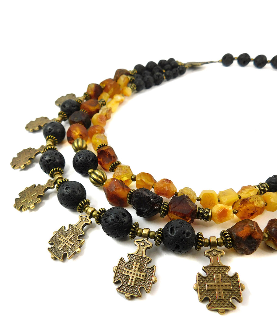 Necklace "Fiery Volcano" Amber, Lava